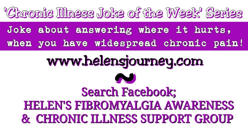 Chronic Illness Joke of the Week series. joke about having to say where on your body it hurts when you have widespread chronic pain and fibromyalgia